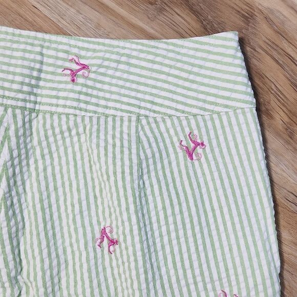 🔹️Details by Buschwacker Green Seersucker w/Pink Monkeys Capri Pants Size 8 - Picture 7 of 10